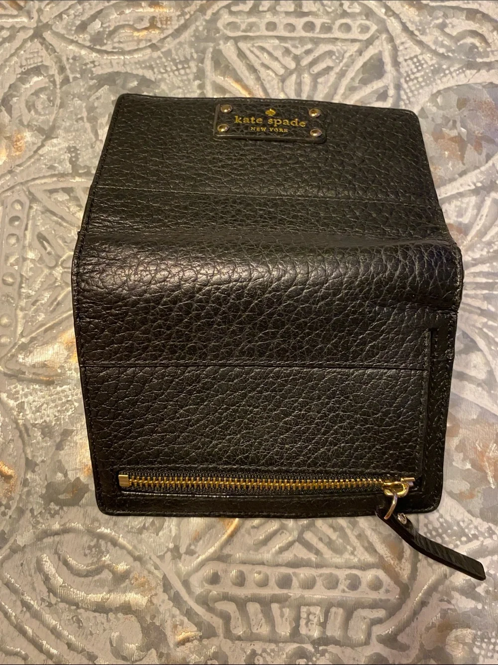 Kate Spade Black Bay Street Tellie Wallet Pebbled Black Leather Like New